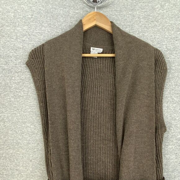 Worth Sweater Cardigan Womens Medium Brown Wool Shawl Collar Sleeveless Pockets - Picture 6 of 11